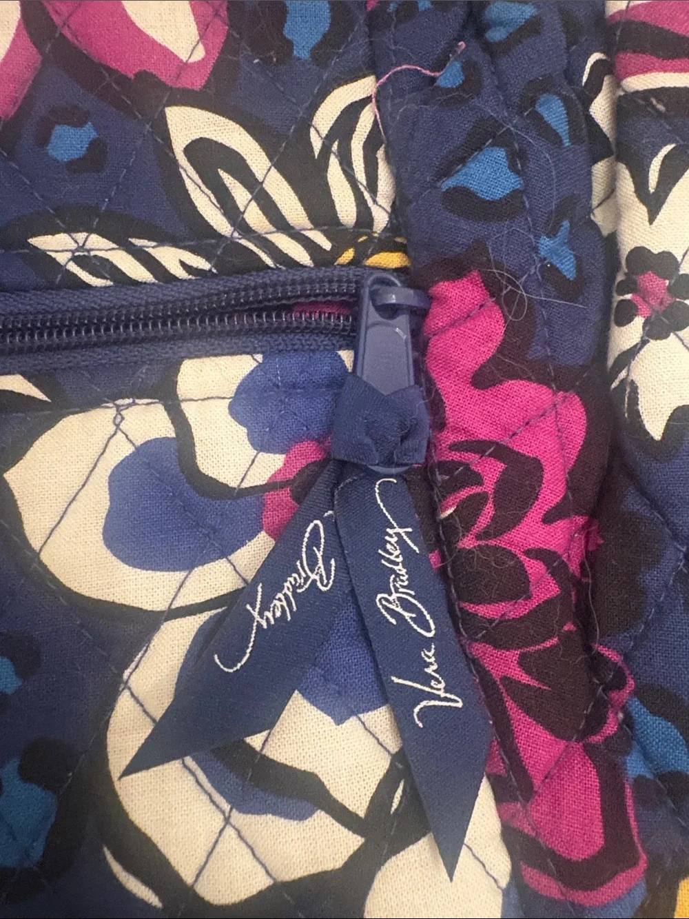 Vera Bradley Navy Floral Tote with Pink & Yellow Accents